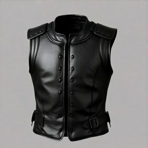 Men’s Black Genuine Leather Armor Vest – Medieval Fantasy Cowhide Warrior Vest with Shoulder Plates –Custom Armor, Cosplay, Renaissance Fair