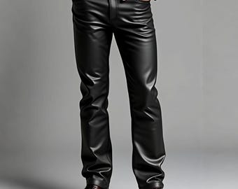 Men’s Black Genuine Sheep Leather Pants – Handmade Slim Fit Biker Pants – Soft & Durable Leather Trousers