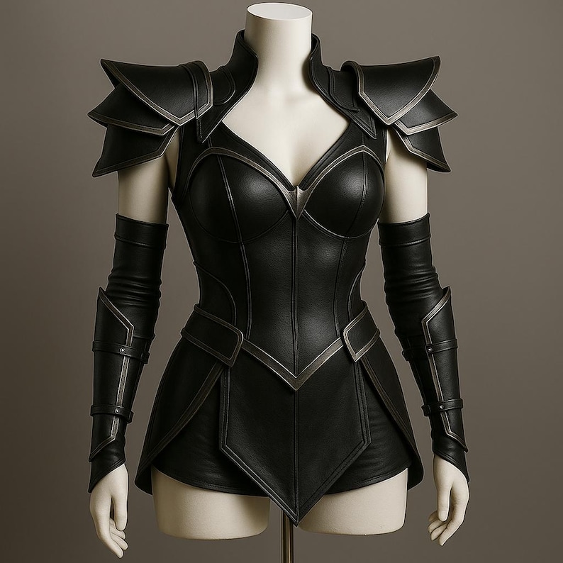 Women's Black Leather Fantasy Armor Set – Handmade Warrior Set With