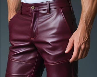 Handcrafted Genuine Burgundy Leather Shorts for Men – Premium Soft Genuine Leather, Minimalistic Design, Comfortable Fit, All Occasion Wear