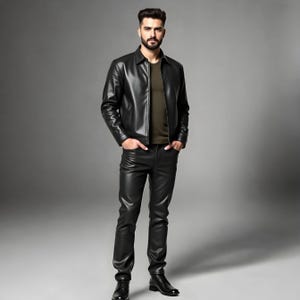 Men’s Black Genuine Sheepskin Leather Pants – Stylish Slim Fit Biker Trousers for Casual & Motorcycle Wear - Handmade Real Leather Pants