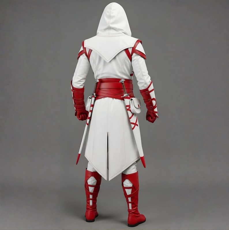 Genuine Leather Assassin Costume Set – White and Red Hooded Assassin ...