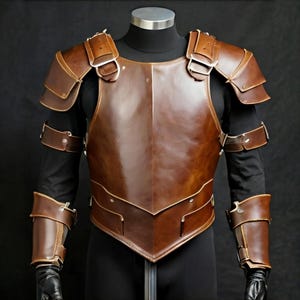 Handcrafted Brown Leather Armor Set – Medieval Fantasy Cosplay | LARP Chest Plate with Pauldrons – Renaissance Faire & Warrior Costume