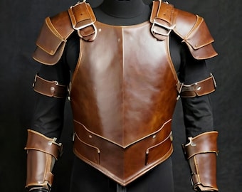 Handcrafted Brown Leather Armor Set – Medieval Fantasy Cosplay | LARP Chest Plate with Pauldrons – Renaissance Faire & Warrior Costume