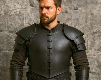Medieval Leather Armor Set – Handcrafted Full Body Chest Armor with Shoulder Pauldrons – LARP, Renaissance Fair, Cosplay & Collector’s Piece