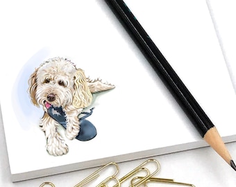 Labradoodle Golden Doodle notepad gifts, White mini Golden Doodle gift, labradoodle gifts dog mom, service dog, dog art, gift wrapped, 4x6