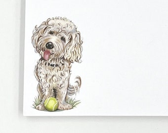 White mini Goldendoodle art, labradoodle gift, doodle mom, can be gift wrapped, 4x6