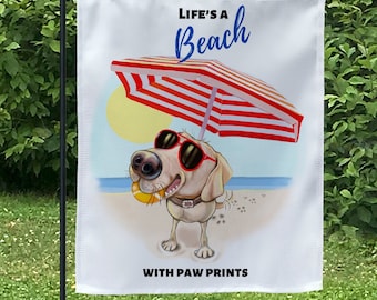 yellow labrador retriever dog garden flag, lab retriever art, lawn signs, welcome flags, beachy decor, lake house sign, yellow lab gift