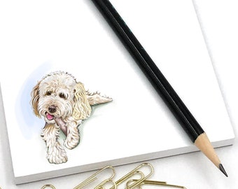 Labradoodle Golden Doodle notepad to do list stationery, White mini Goldendoodle  art, labradoodle gift, doodle mom, gift wrapped, 4x6