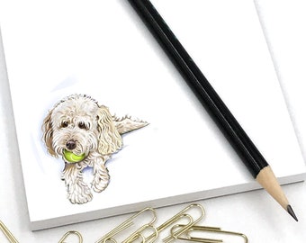 Labradoodle Golden Doodle notepad to do list stationery, White mini Goldendoodle art, labradoodle gift, doodle mom, can be gift wrapped, 4x6