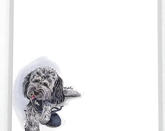 Gray Labradoodle Golden Doodle notepad to do list stationery, Grey Goldendoodle art, labradoodle gift, doodle mom, can be gift wrapped, 4x6