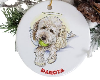 Personalized goldendoodle or labradoodle memorial ornament, dog loss ornaments, dog memorial, white golden doodle ornaments, rainbow bridge