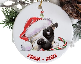 Personalized pitbull hanging ornament, black & white pit bull dog, pet memorial, pitbull mom, dog loss, dog themed decor, pitty art