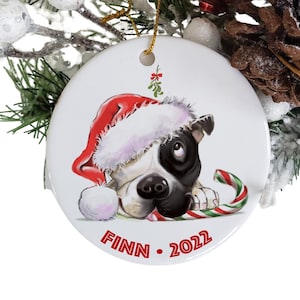 Personalized pitbull hanging ornament, black & white pit bull dog, pet memorial, pitbull mom, dog loss, dog themed decor, pitty art