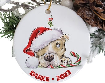 Personalized Pitbull ornament, dog ornaments Etsy, pet memorial, tan Pitbull mom, dog loss, dog themed decor, pitty, Pit bull