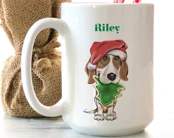 Personalized Beagle mug for the holidays, Beagle art on Christmas coffee mug, Beagle gifts, Beagle mom, Xmas hot chocolate mug