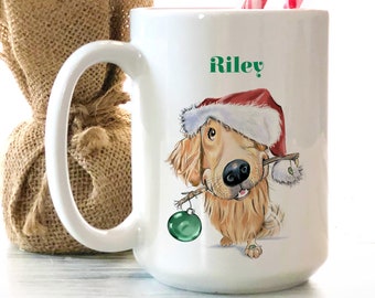 Personalized Golden Retriever Christmas mug, Golden Retriever gifts for Golden Retriever mom, large coffee mug stocking stuffer, 2 sizes