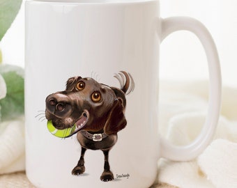 Personalized Chocolate Lab Retriever mug, Lab Retriever Dog Gifts, Large Mug, Labrador Retriever with Tennis Ball Coffee Mug