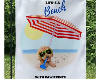 Goldendoodle yard flags, lawn signs, doodle mom, goldendoodle art, welcome flags, beachy decor, welcome flag, lake house sign, summer flags