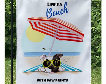 Pit bull art on garden sign, dog mom, fun dog lawn signs, beachy decor, yard flag, pitbull art, lake house sign, outdoor decor, dog flags