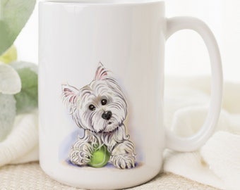 Personalized West Highland Terrier dog mug, white Westie large coffee mug, art of Westie pup, Westie puppy breed dog lover cup, dog mom