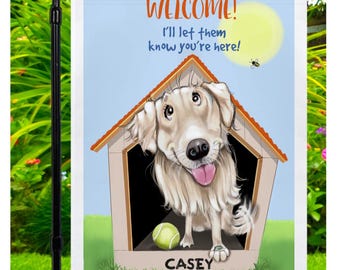 Golden retriever art on yard flags, welcome flag, welcome porch sign, dog flag, garden flag, golden retriever decor, dog welcome sign