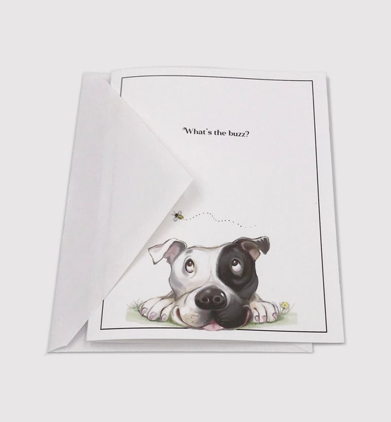 Pit bull folded note cards for dog lover, black & white pitbull blank thank you cards for hostess gift, set of ten, envelopes included