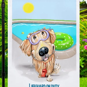 Personalized Golden Retriever garden flags, pool flag, dog yard flag, pool gift, pool decor, can put 2 Playful Pups together on one flag image 2