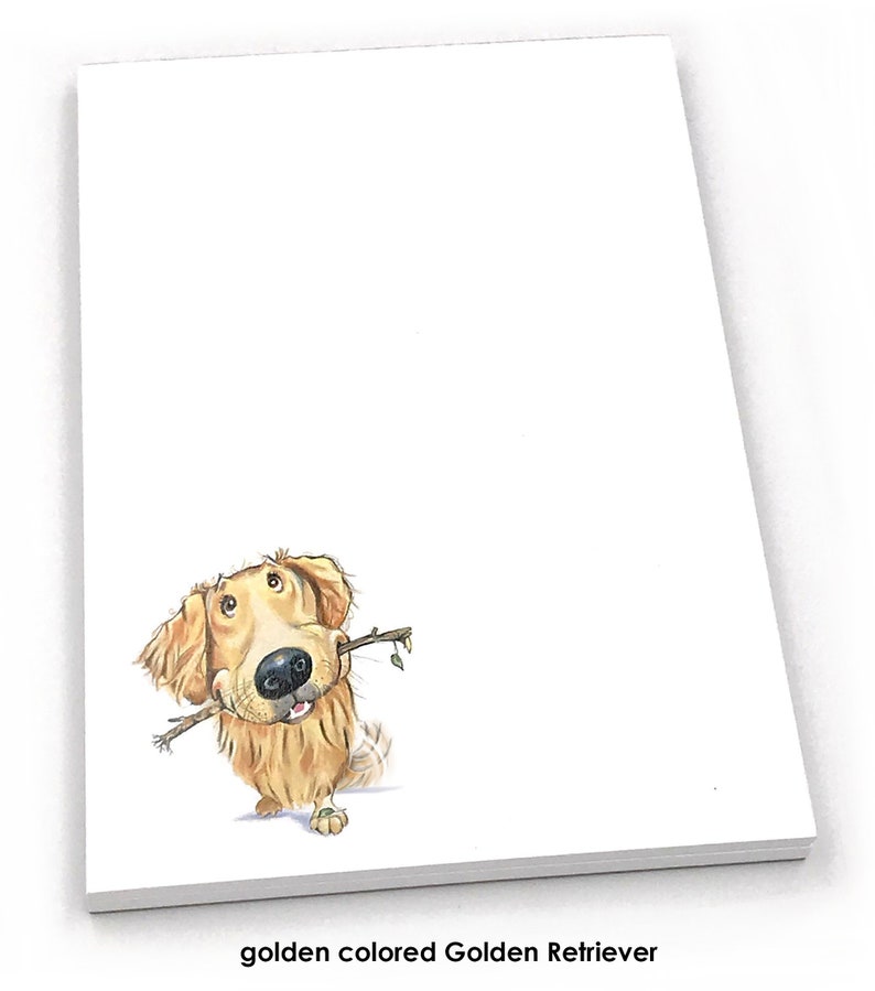 May include: A golden retriever dog with a stick in its mouth, looking up with a happy expression. The dog is drawn in a cartoon style with a white background.