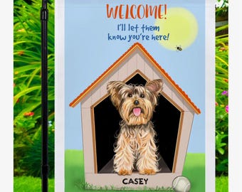 Personalized Yorkshire Terrier on yard flag, outdoor decor, Yorkie art on garden sign, yorkie gifts, dog lawn signs, front porch decor