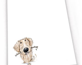 Golden Retriever art on notepad, lighter color fur, dog note pad, pet sitter gift, to-do list, can be gift wrapped, 4x6”, 50 pgs