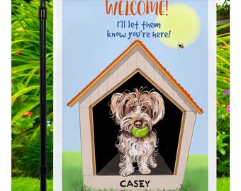 Personalized Yorkie artwork on yard flag, outdoor decor, Yorkie Poo art on garden sign, yorkie gifts, dog lawn signs, front porch decor