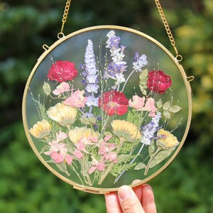 Gepresste Blumen Glaskunst: Botanischer Kreis Rahmen, Geburtstagsgeschenk