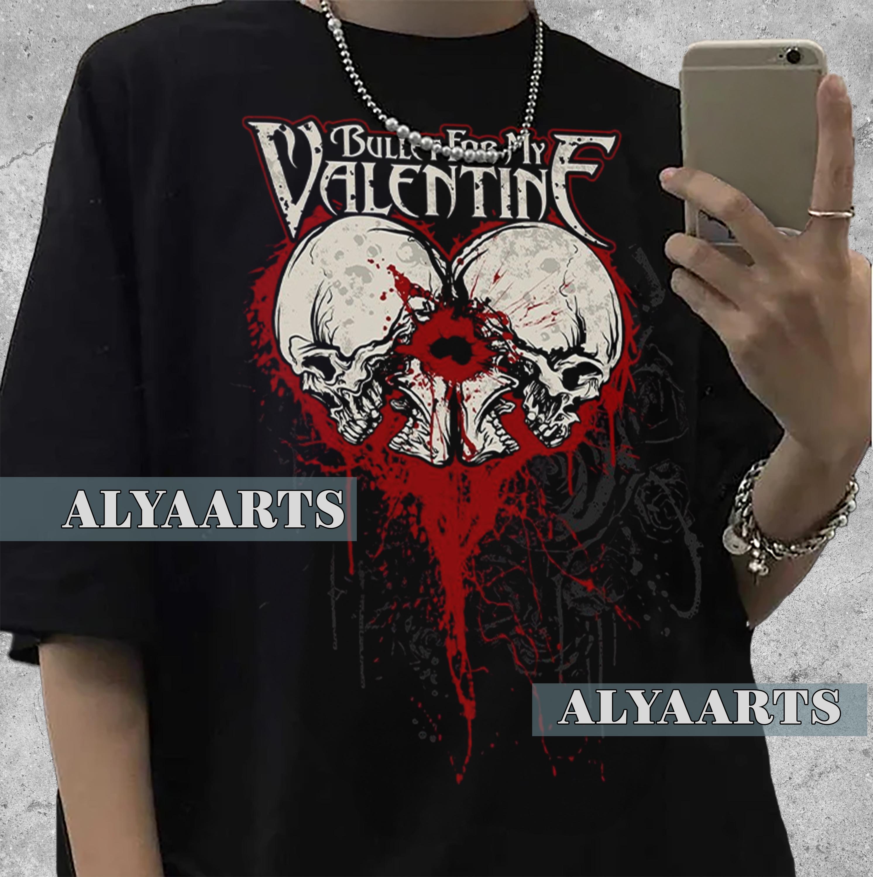 T-shirt Vintage Bullet For My Valentine - Taille M, Noir - Motif Crâne Et Pistolets (2008) - Marque Tultex - Occasion Très Bon état