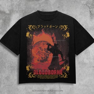 Bloodbundene Fankunst T-Shirt: Metal Style Hidetaka Miyazaki Spiel Shirt