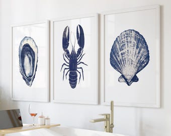 Nautical Wall Art Set of 3: Beach House Decor, Marine Animal Prints