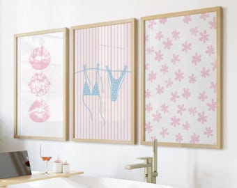 Décoration murale coquette côtière : décoration de chambre de fille bleu rose pastel, lot de 3 tendance estivale