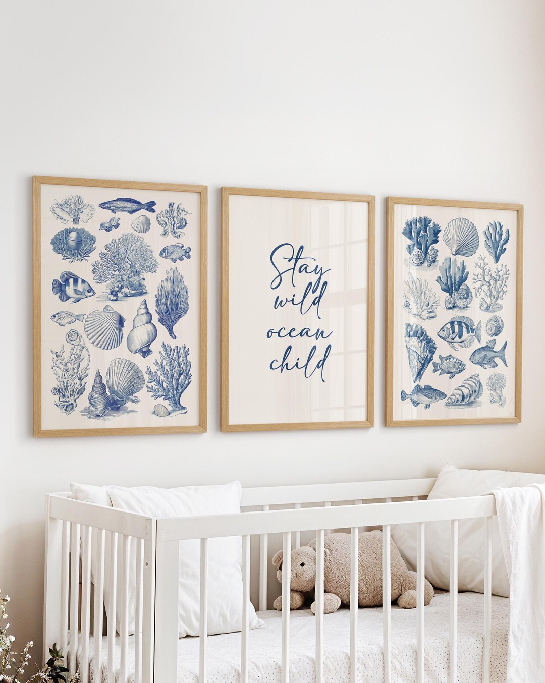 Nursery Blue Coastal Art Print Set of 3: Watercolor Under the Sea Ocean ...