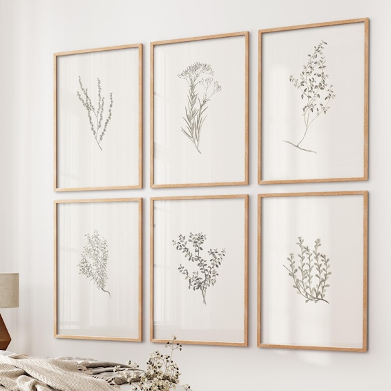 Vintage Botanical Artwork Art Prints: Neutral Rustic Home Decor Wall Decor, Set of 6