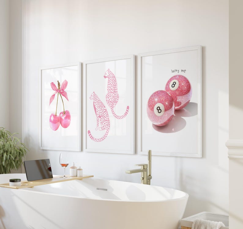 Coquette Room Decor Art Prints: Cherry Bow, Cheetah, 8 Ball - Set of 3 image 5