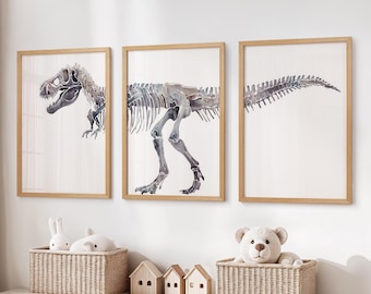 Dinosaur Bones Art Print: Jurassic Nursery Decor, Kids Playroom Decoration ( Set of 3 )