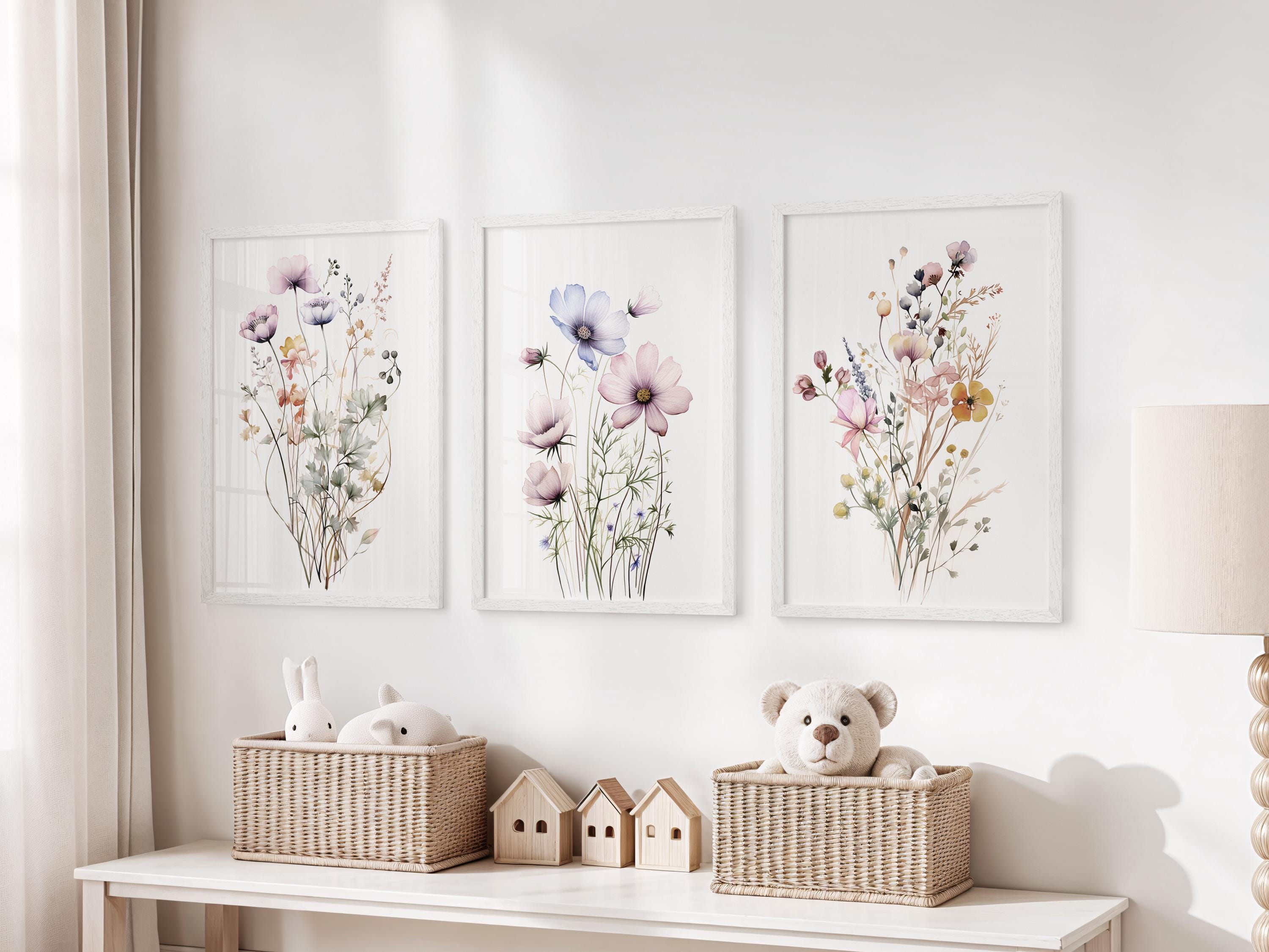 Set of 3 Wildflowers Watercolor, Botanical Wall Art Decor, Floral Art ...