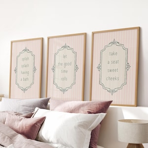 Funny Bathroom Quote Prints - Light Pink Funky Wall Art, Set of 3