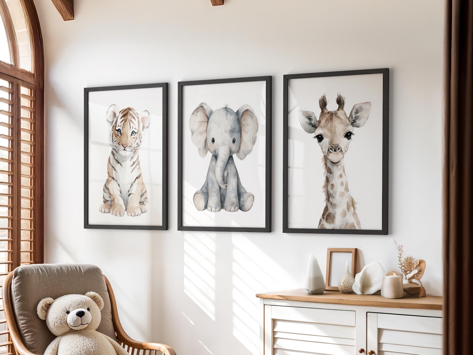 Safari Animal Nursery Prints: Watercolor Lion, Elephant, Giraffe Art ...