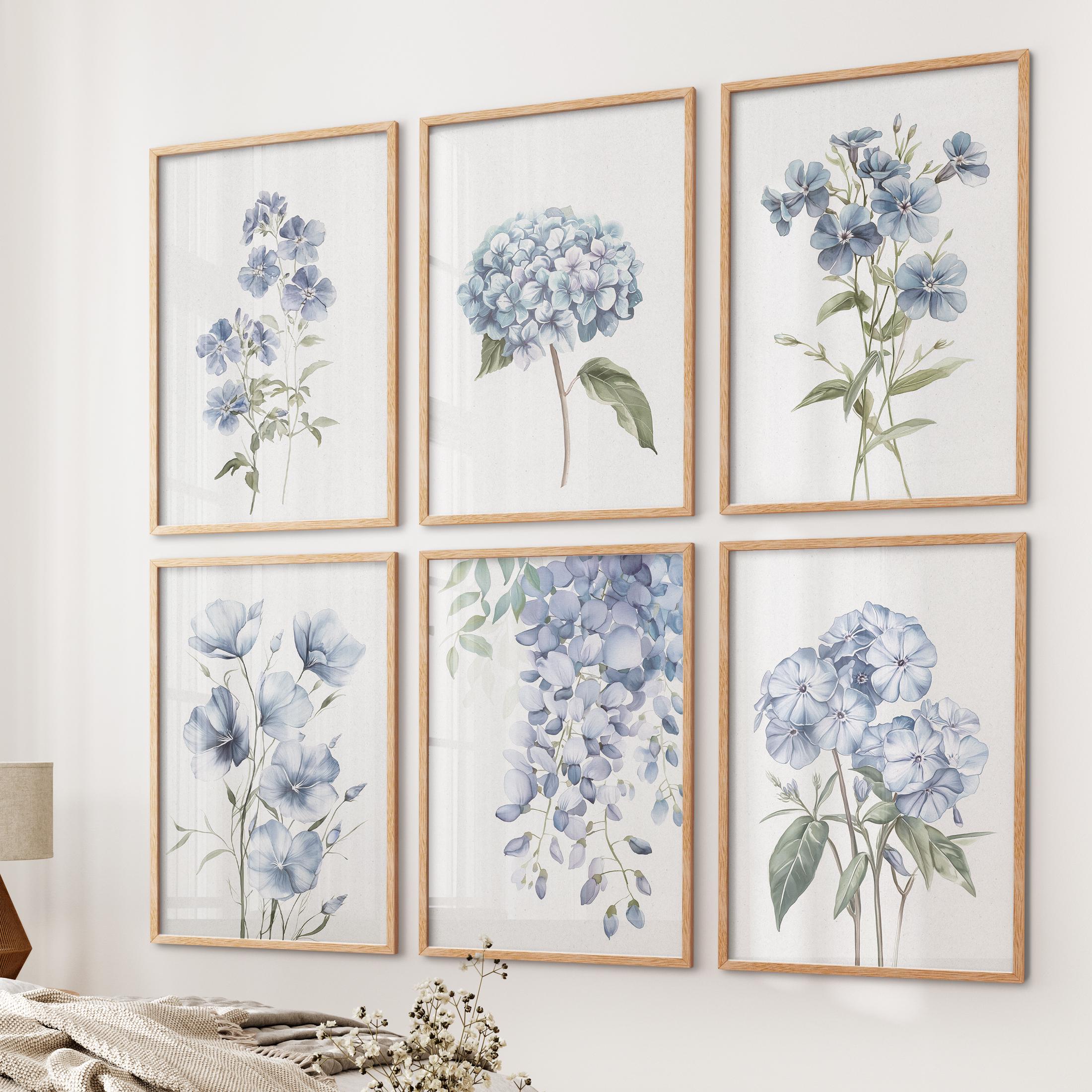 Blue Watercolor Flower Print Set: Botanical Hydrangea Wall Art - Etsy