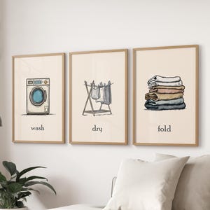 Laundry Wall Art Prints: Laundry Sign - Wash Dry Fold ( Set of 3 )