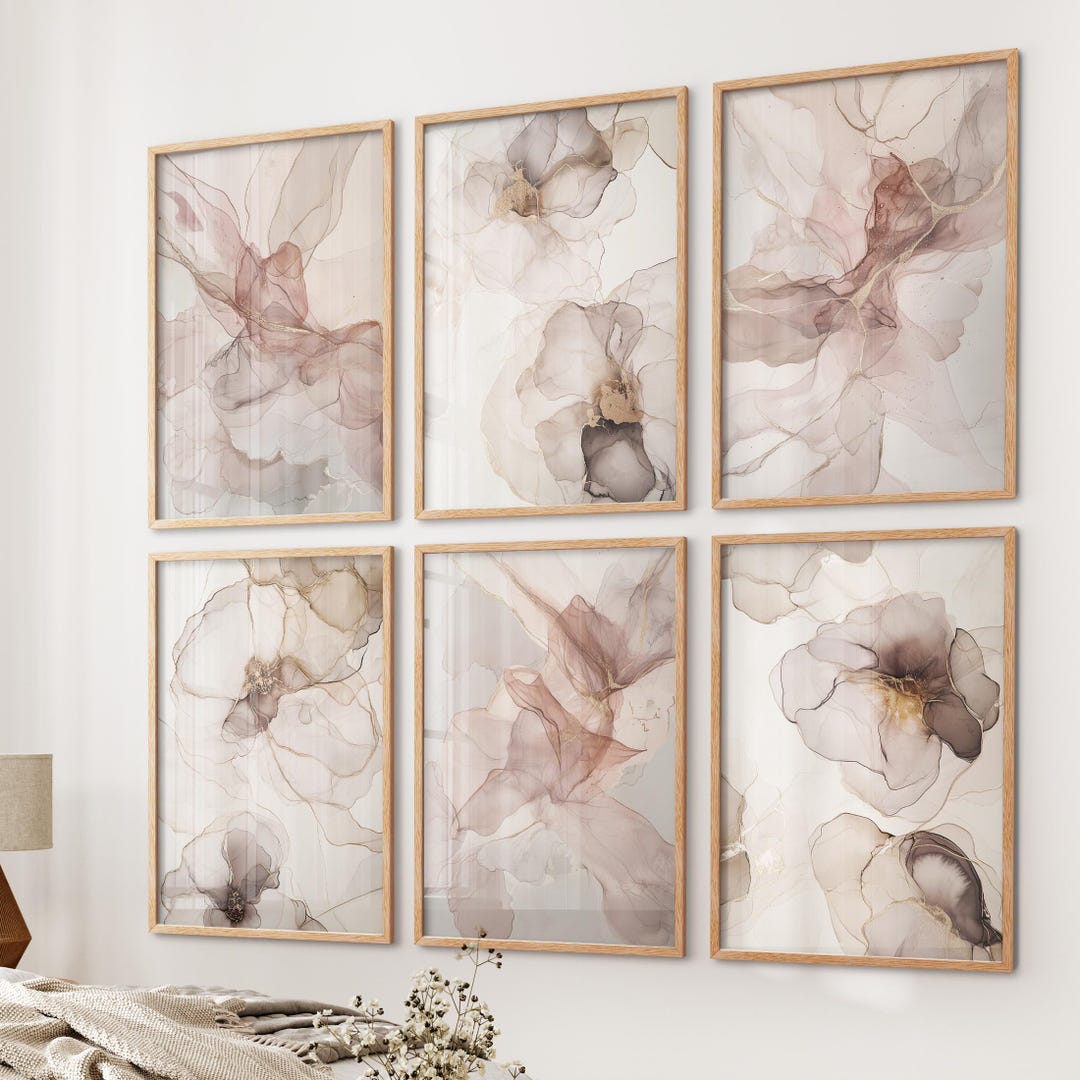 Abstract Marble Wall Art Prints: Blush Pink & Gold, Set of 6 - Etsy