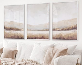 Impressions d'art paysage beige neutre : lot de 3 décorations murales minimalistes