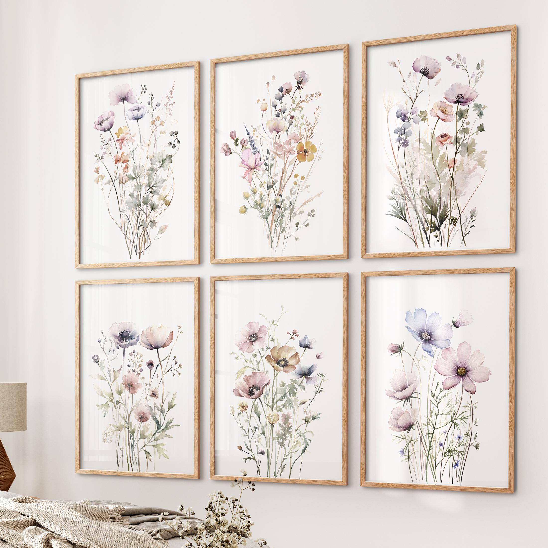 Set of 6 Botanical Wall Art, Watercolor Flowers, Gallery Wall Set ...