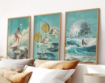 Coastal Cowgirl Print Set: Disco Blue Beach Surf Art